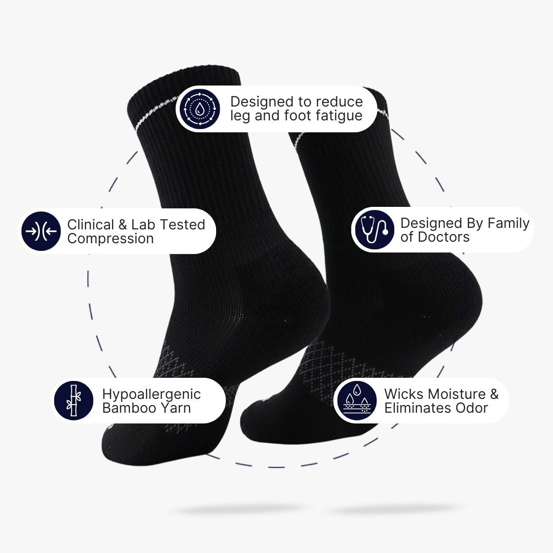 Black Bamboo Crew Compression Socks